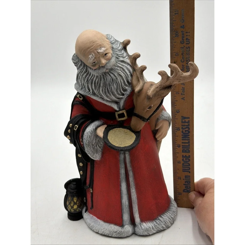 Santa Claus Feeding Reindeer Ceramic Statue VINTAGE Christmas not Rudolph